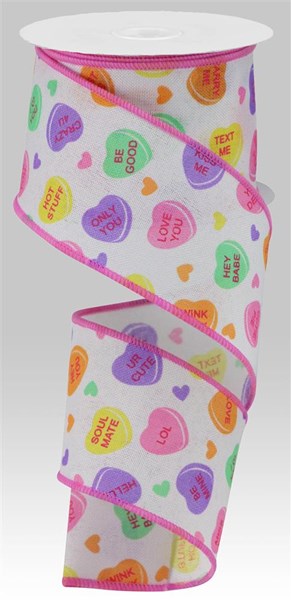 2.5 Inch By 10 Yard Conversations Hearts Ribbon