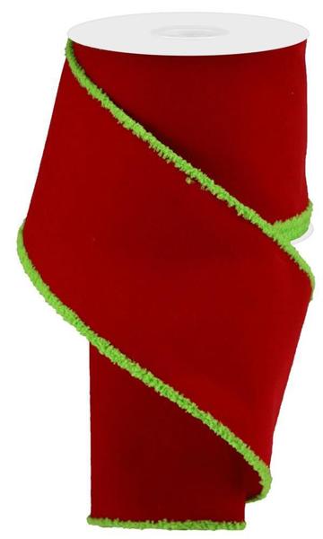 4 Inch By 10 Yard Red Velvet With Green Drift Ribbon