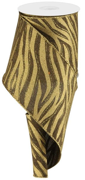 4 Inch By 10 Yard Brown And Gold Zebra Print Ribbon