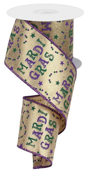 2.5 Inch By 10 Yard Mardi Gras With Beads Ribbon