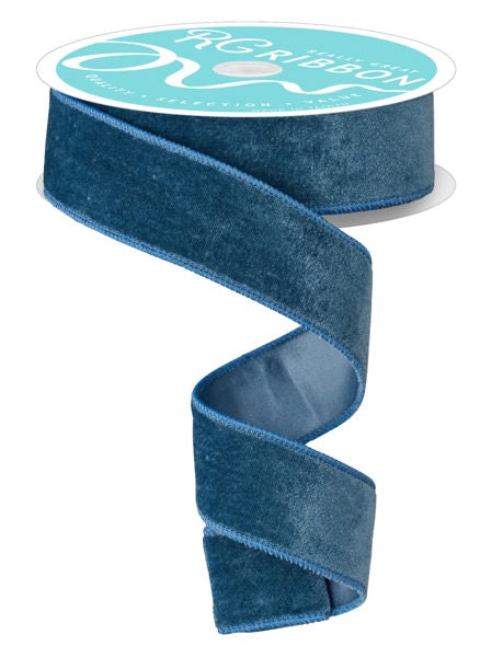 1.5 Inch By 10 Yard Smoke Blue Velvet Ribbon With Satin Backing