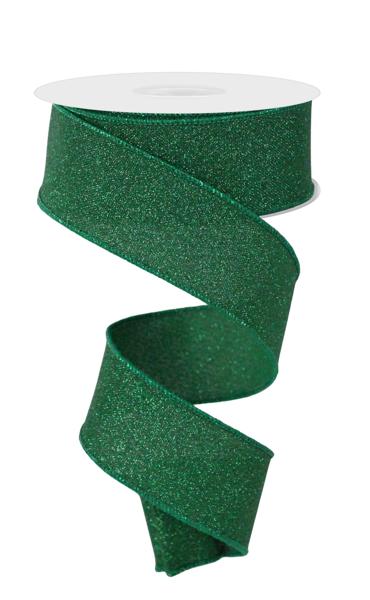 1.5 Inch By 10 Yard Emerald Green Fine Glitter Ribbon