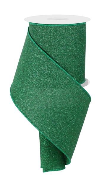 4 Inch By 10 Yard Emerald Green Fine Glitter Ribbon