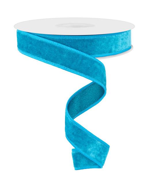 7/8 Inch By 10 Yard Teal Blue Velvet Ribbon With Satin Backing