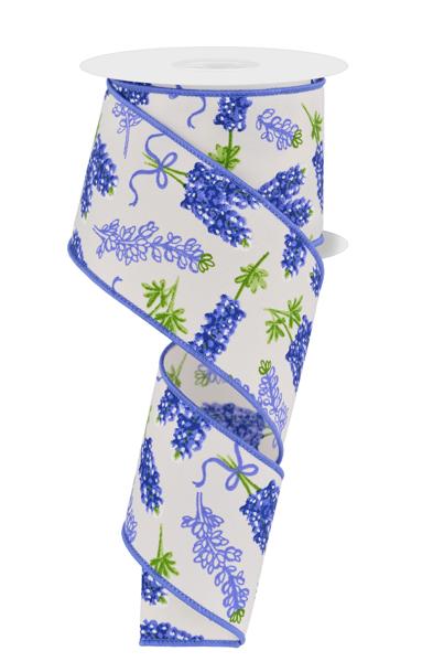 2.5 Inch By 10 Yard Blue Bonnet Pattern Ribbon