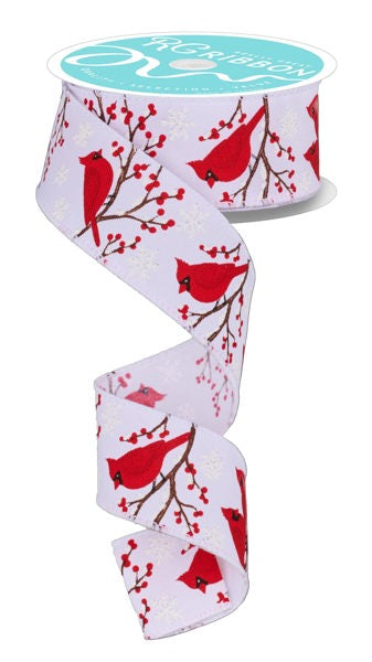 1.5 Inch By 10 Yard Cardinal With Red Berries And Snowflake Ribbon