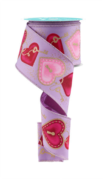 2.5 Inch By 10 Yard Lavender Heart Locks Ribbon
