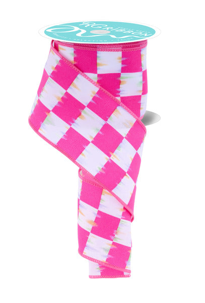 2.5 Inch By 10 Yard Hot Pink And White Antique Check Ribbon