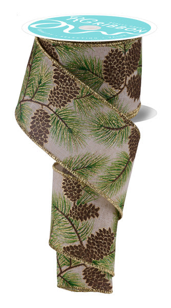 2.5 Inch By 10 Yard Pinecone Branches Ribbon