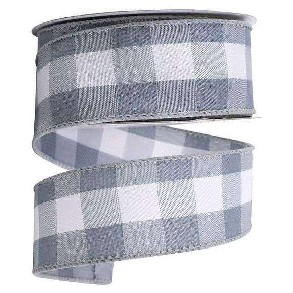 1.5 Inch By 10 Yard Grey Check Plaid Twill Ribbon
