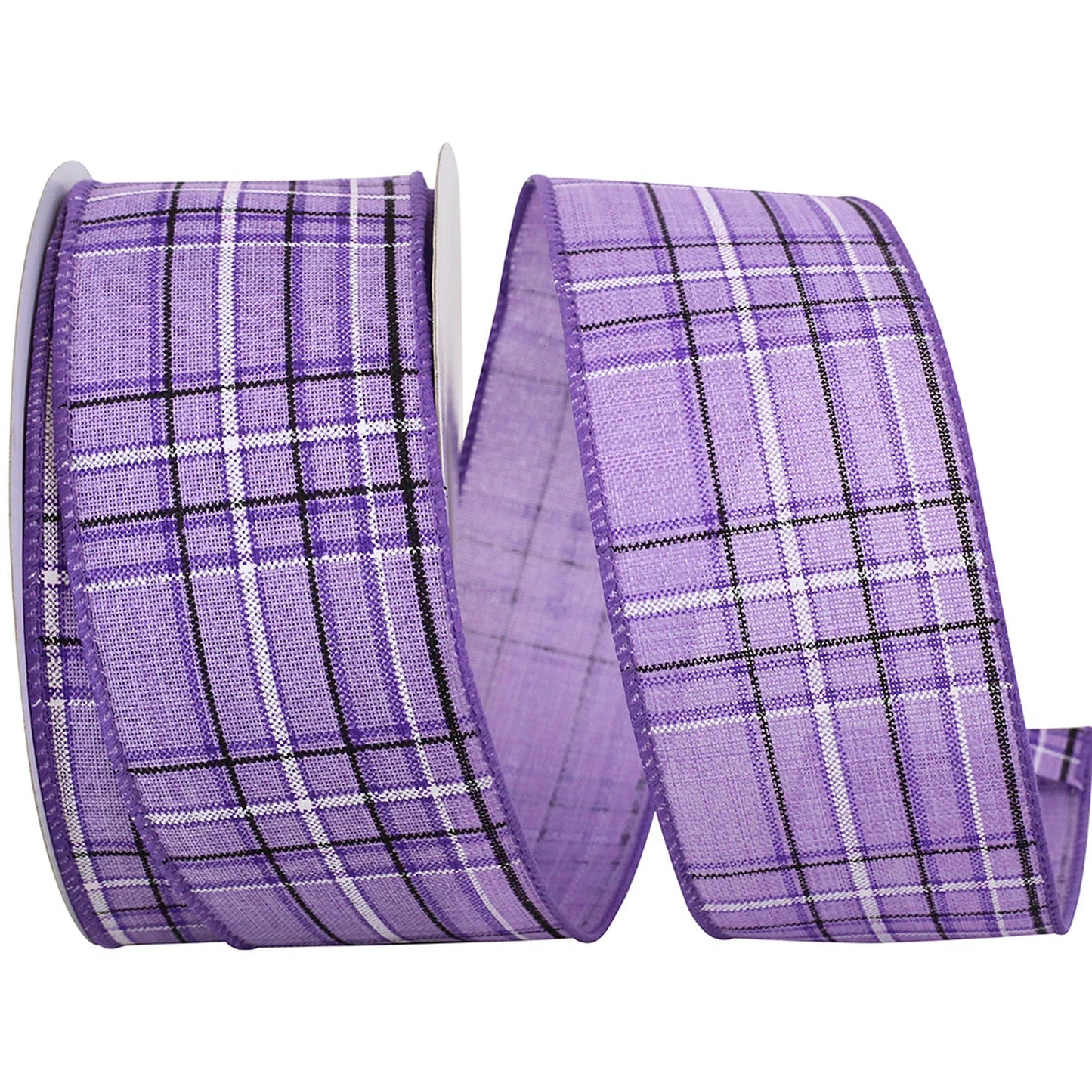 2.5 Inch By 20 Yard Purple Pinstripe Plaid Linen Ribbon