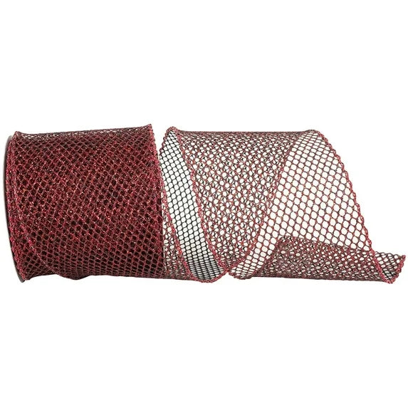 4 Inch By 10 Yard Scarlet Grand Net Glitter Ribbon