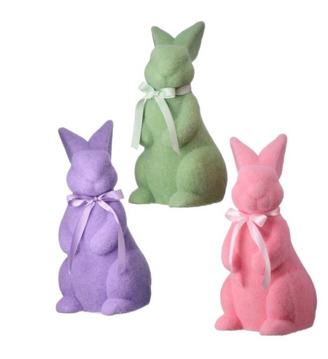15 Inch Plastic Flocked Easter Bunny Three Colors