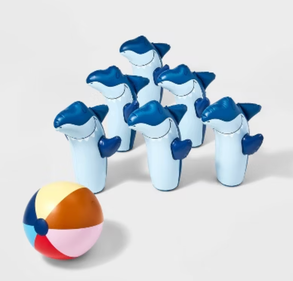 Sun Squad Inflatable Shark Bowling Game Kids Outdoor Games