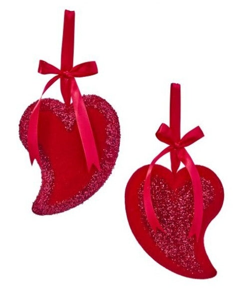 7 Inch Glitter Flocked Heart Ornament Two Styles