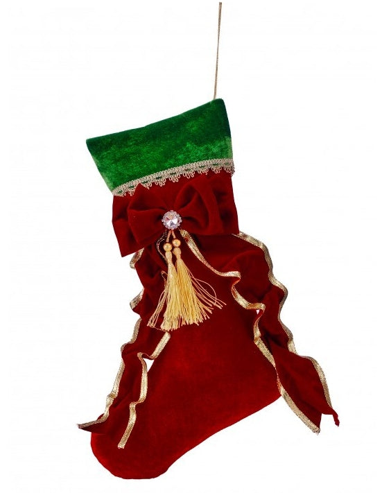 13 Inch Red Green Velvet Stocking Ornament