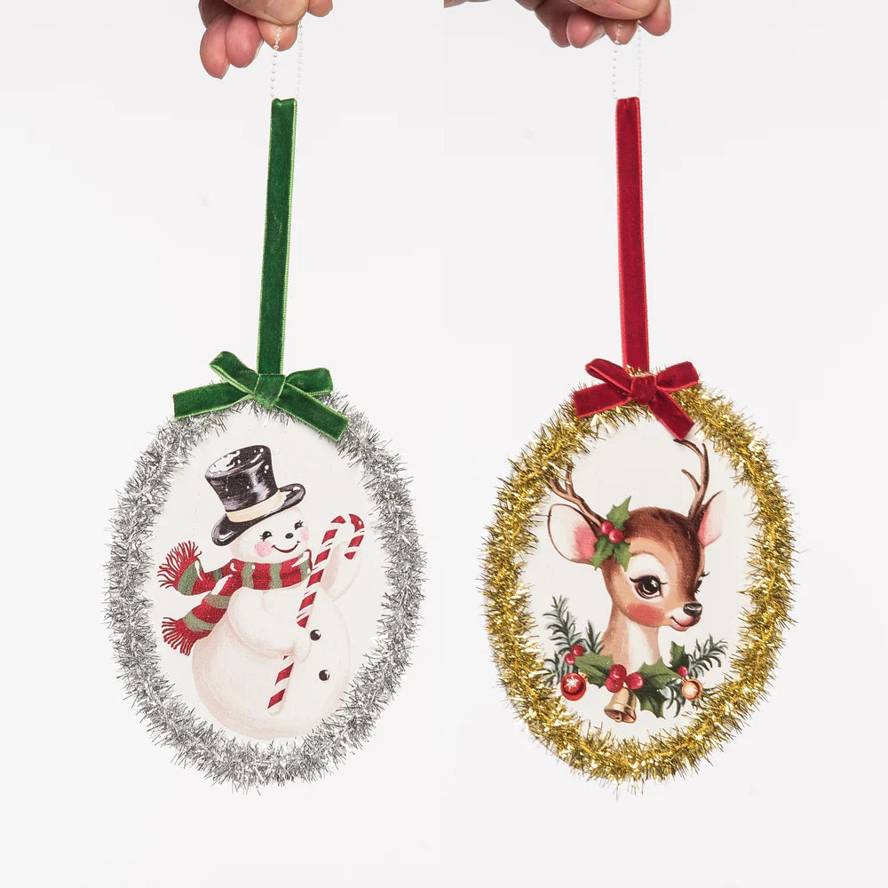 6 Inch Tinsel Oval Ornament Two Styles