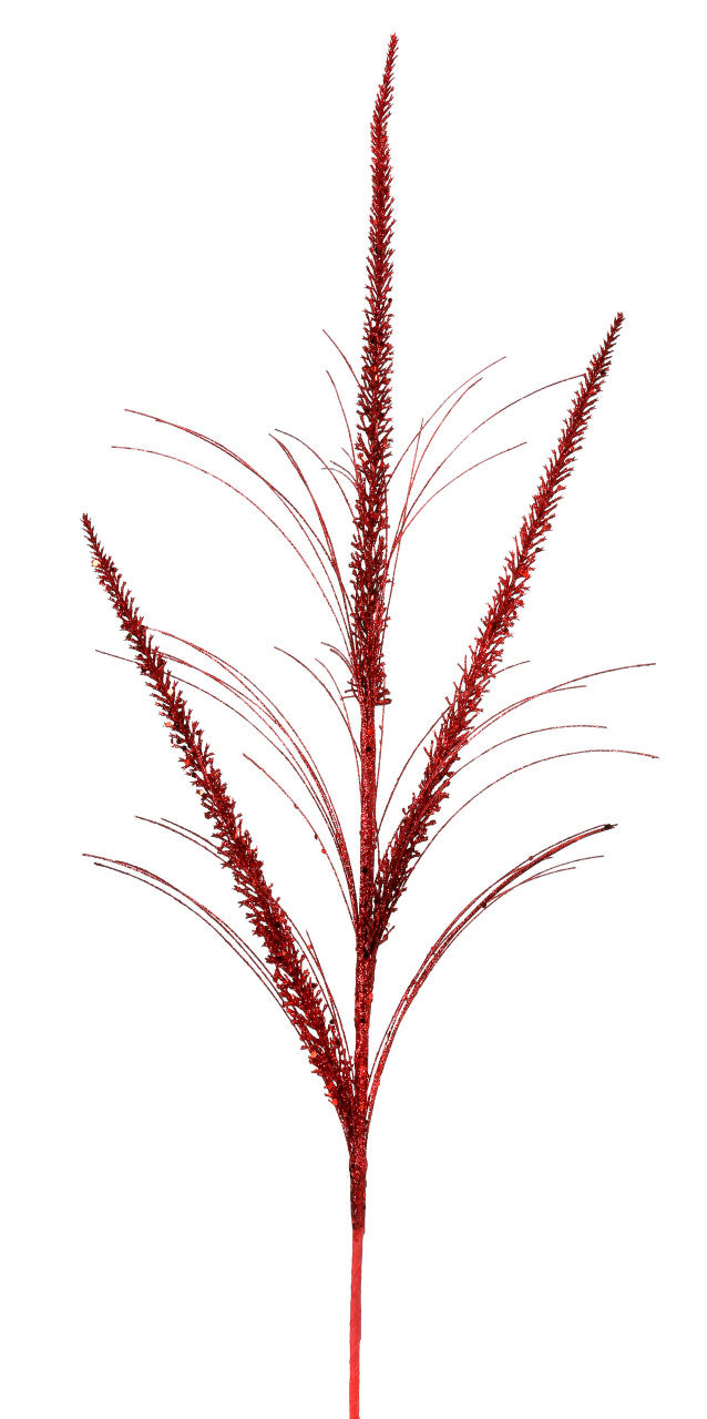 34 Inch Red Glitter Mica Triple Spike Grass Spray