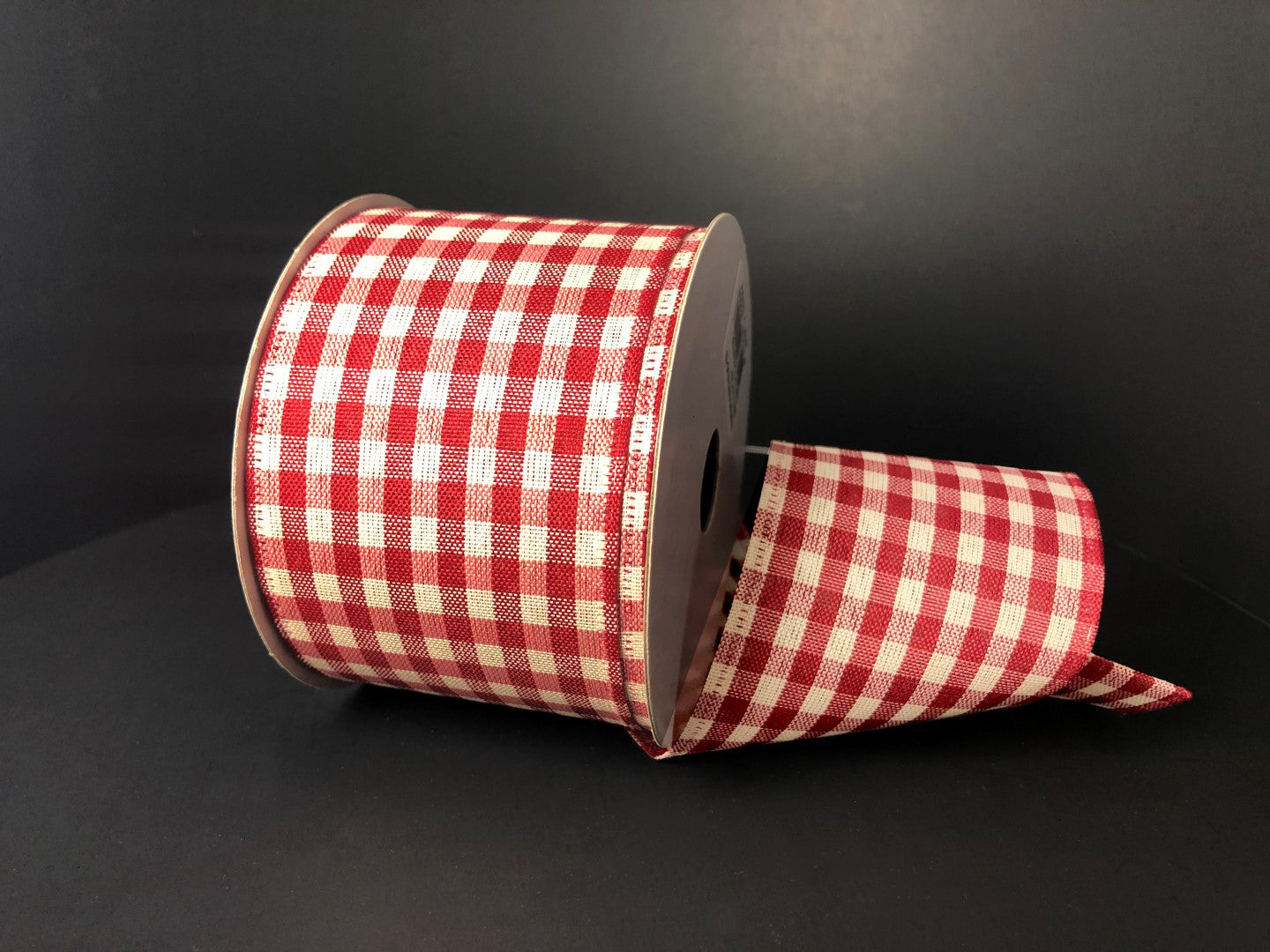 2.5 Inch By 10 Yard Ivory And Red Gingham Check Ribbon