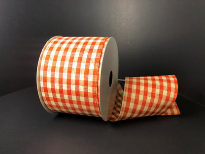 2.5 Inch By 10 Yard Rust Orange And Ivory Gingham Ribbon