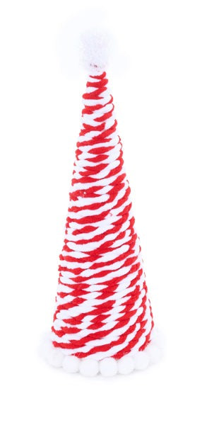 15 Inch Red And White Twisted Yarn Cone Tree