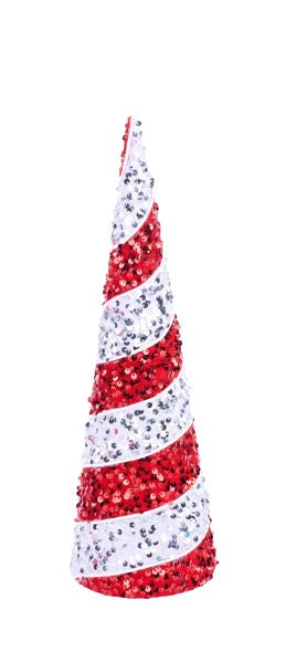 15.75 Inch Red And White Sequin Swirl Cone Tree