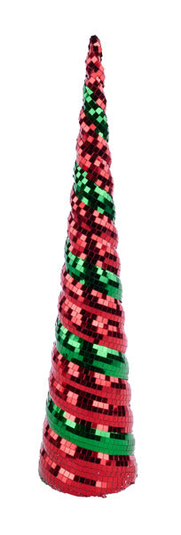 16.75 Inch Red And Emerald Green Mirror Cone Tree