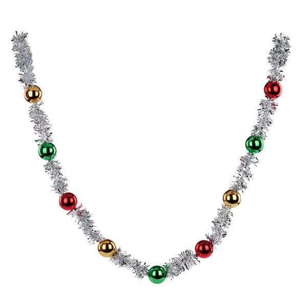 60 Inch Silver Red Emerald Gold Ball Tinsel Garland