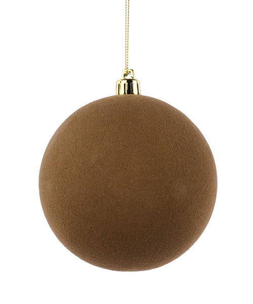 4 Inch Brown Smooth Flocked Ornament Ball