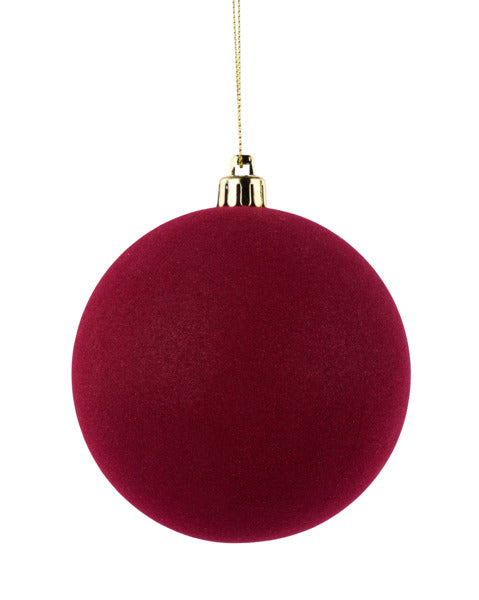 4 Inch Burgundy Smooth Flocked Ball Ornament