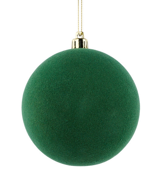 4 Inch Emerald Green Smooth Flocked Ornament Ball