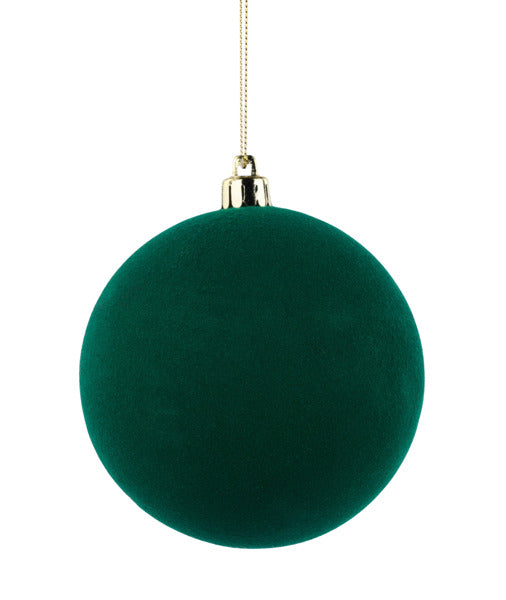 4 Inch Hunter Green Flocked Ornament Ball