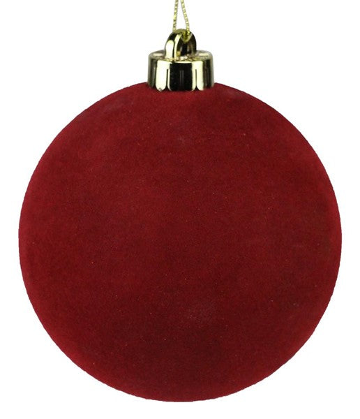 5 Inch Burgundy Smooth Flocked Ornament Ball