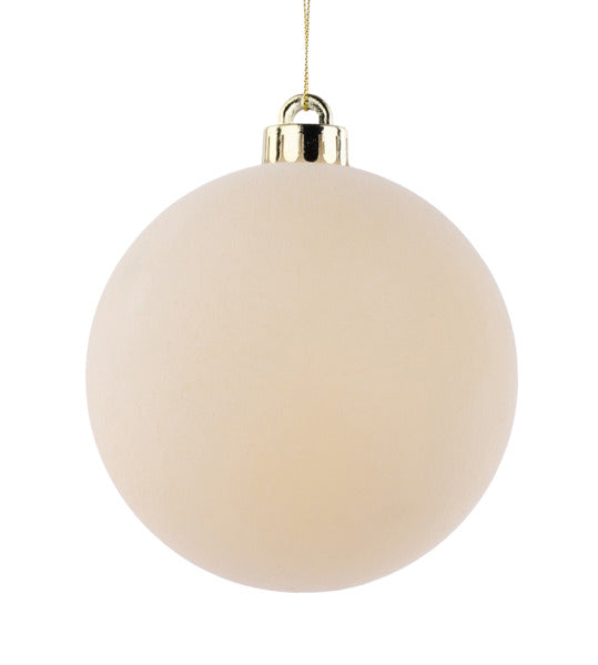 5 Inch Cream Smooth Flocked Ornament Ball
