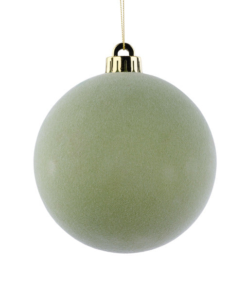 5 Inch Sage Green Smooth Flocked Ball Ornament