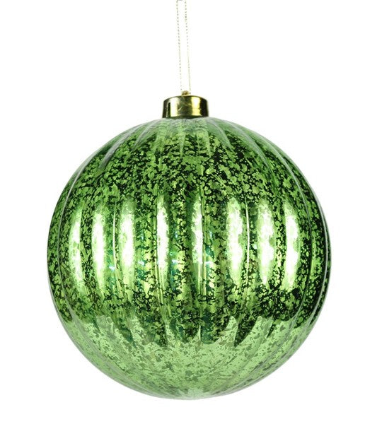 6 Inch Antique Look Shiny Lime Green Vertical Stripe Ornament Ball