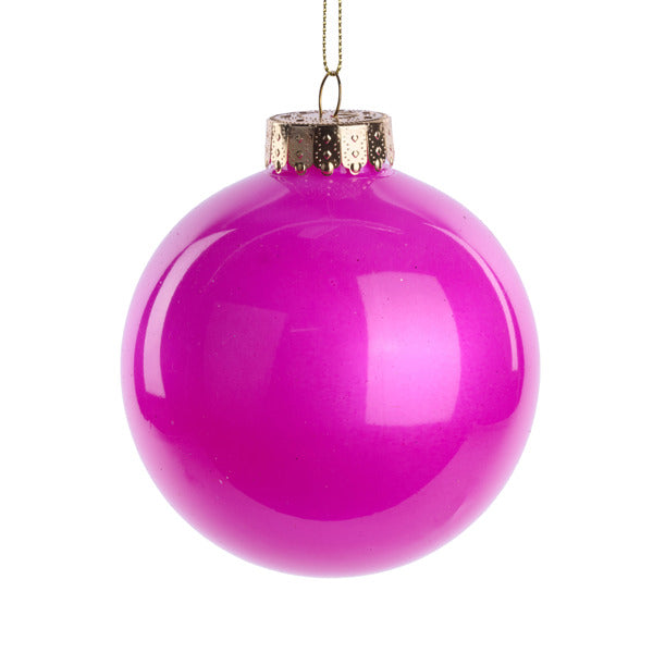 4 Inch Fuchsia Lacquer Glass Look Ornament Ball