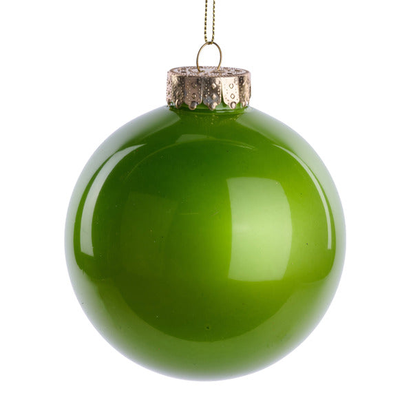 4 Inch Lime Green Lacquer Glass Look Ornament Ball