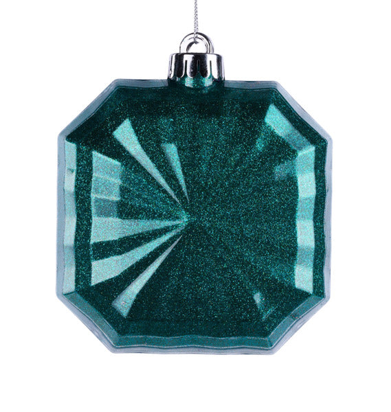 4.75 Inch Turquoise Glitter Octagon Ornament