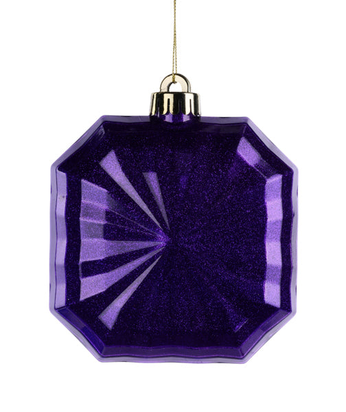 4.75 Inch Purple Glitter Octagon Ornament