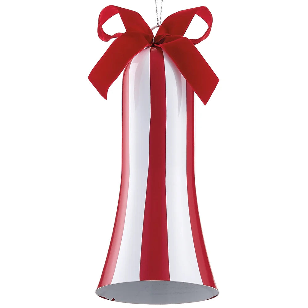 10.5 Inch Red And White Metal Bell Ornament With Bow