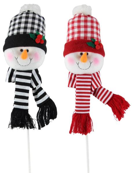 25 Inch Snowman Head Pick Two Assorted Colors Spray
