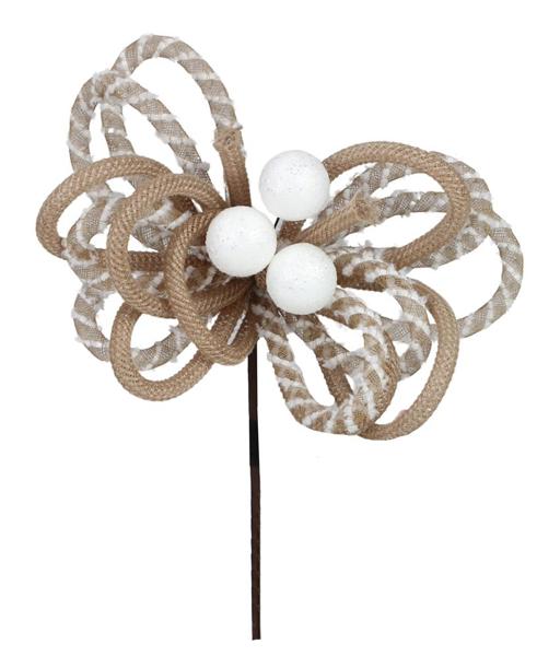 12 Inch Snowdrift And Jute Glitter Ball Pick
