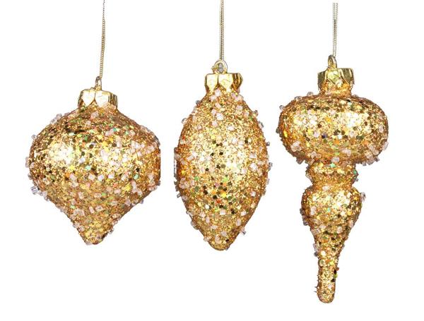 Gold Glitter Beaded Ornament Three Assorted