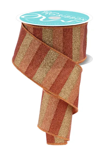 2.5 Inch By 10 Yard Three Tone Copper Horizontal Glitter Stripes Ribbon