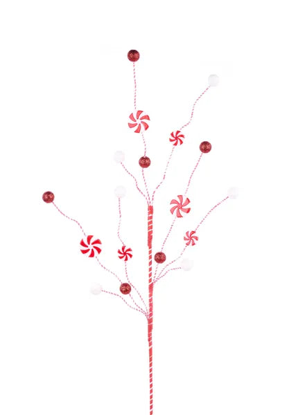 29 Inch Red And White Curly Peppermint Spray