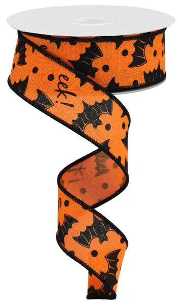 1.5 Inch By 10 Yard Bats On Orange Royal Ribbon