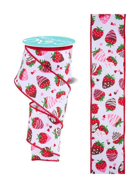 2.5 Inch By 10 Yard Chocolate Covered Strawberries Ribbon