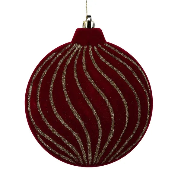6 Inch Burgundy And Gold Flocked Glitter Stripe Fall Ornament