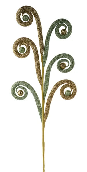 28.5 Inch Sage Green And Gold Glitter Tubing Coil Ball Spray